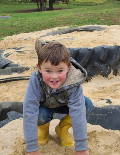 little boy having fun on a field trip